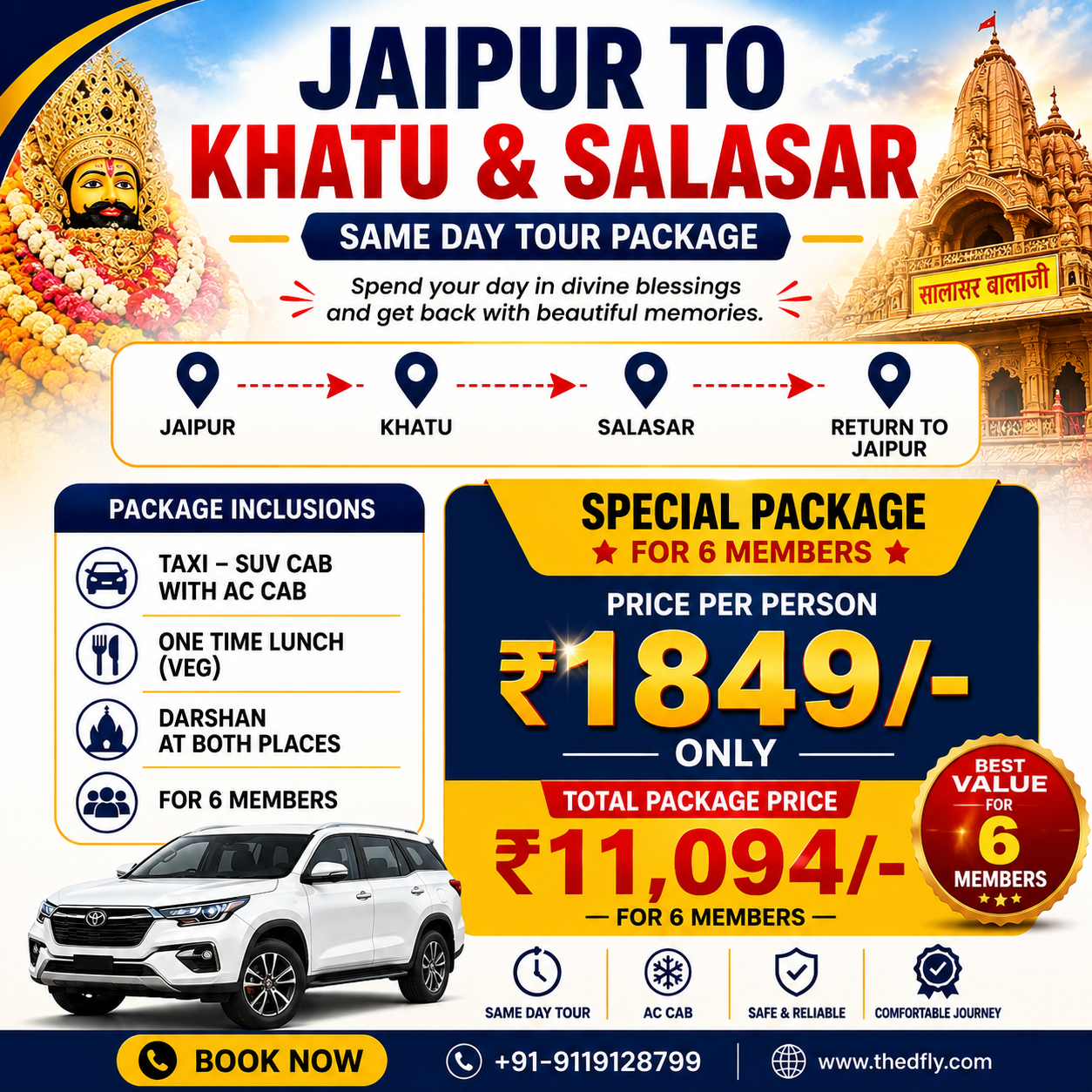 Jaipur to Khatu & Salasar 6 Members Tour Package